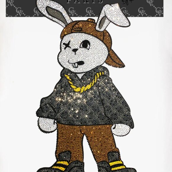 Avenue George V Paris Short Set Men's White 2 piece set Rabbit Rhinestone 2XL - Picture 4 of 8